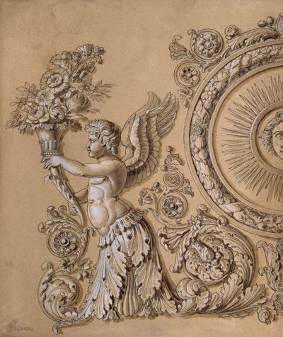 Silverwork Design Depicting a Cherub with Acanthus Leaves, c.1800 by Prieur